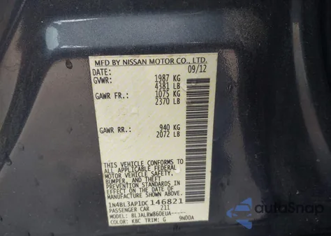 2013 Nissan Altima 3.5 S из США, поврежденный, VIN 1N4BL3AP1DC146821